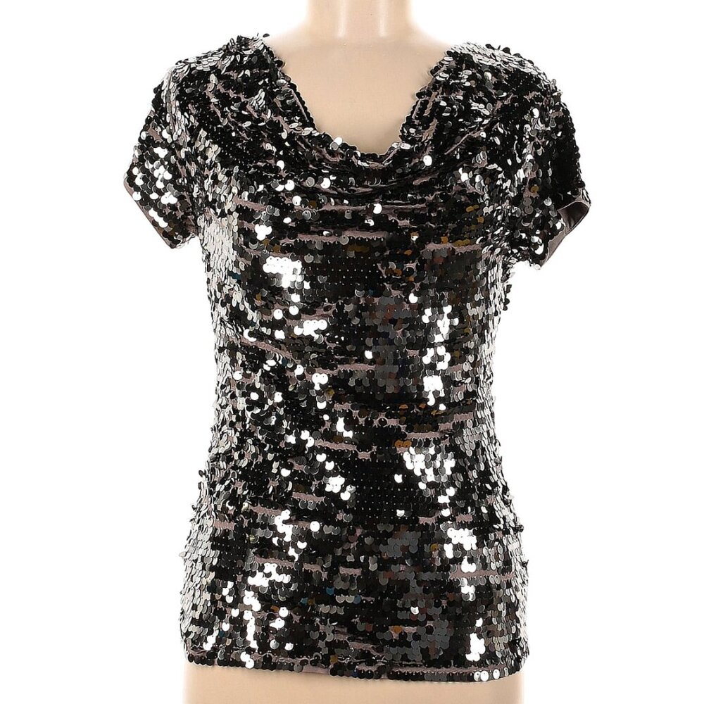 INC International Concepts Short Sleeve, Sequins, Scoop Neck Top